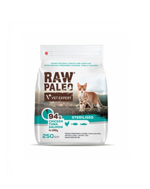 VETEXPERT Raw Paleo Sterilised Chicken&Tuna&Salmon dla kotów kastrowanych 250 g