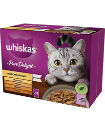 WHISKAS Pure Delight Drobiowe frykasy z kurczakiem, indykiem, drobiem, kaczką w galaretce 12x85g