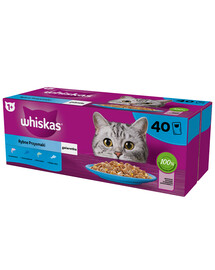 WHISKAS Adult 40 x 85g Aromi di pesce in gelatina Salmone, tonno, merluzzo, pesce bianco