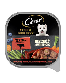 CESAR Natural Goodness tacka 100 g z wołowiną, przybraną fasolką szparagową, marchewką i jagodami