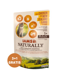 IAMS Naturally Chicken and Lamb in Gravy med kyckling och lamm i sås 3 x 85 g + 1 GRATIS