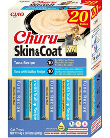 INABA Churu Cat Skin Coat 20x14g tonfisk, tonfisk och kammussla krämig godbit för katt