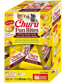 INABA Churu Cat Fun Bites Chicken with Tun and Cheese 8x12g wraps med kyckling, tonfisk och ost för katt