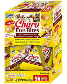 INABA Dog Churu Fun Bites Chicken with Cheese 8x12g wrap med kyckling och ost för hundar