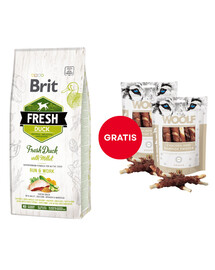 BRIT Fresh duck with millet active run & work 12 kg + WOOLF Chicken And Rawhide Twister 2 x 100g GRATIS