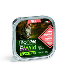 MONGE BWild Cat Adult - Pâtée de saumon et légumes sans céréales - 100 g