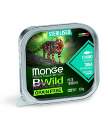 MONGE BWild GF Sterilised - Pâtée de thon et légumes sans céréales pour chats stérilisés - 100g