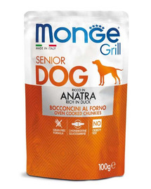 MONGE Grill Dog Senior - Croquettes de canard grillé sans céréales pour chiens âgés - 100 g