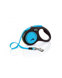 FLEXI Laisse réfléchissante & automatique New Neon M Sangle 5m Bleu/Noir