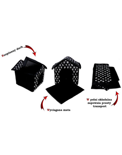 PETSBED Chenil noir avec motif de pattes 44 x 38 cm