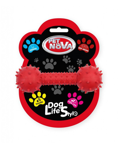 PET NOVA DOG LIFE STYLE Haltère avec cloche 14cm, rouge, goût bœuf