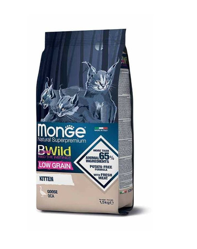 MONGE BWild Cat Kitten - Croquettes d'oie avec herbes et fruits des bois pour chatons - 1,5 kg