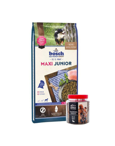 BOSCH Maxi Junior 15 kg + przysmaki treningowe z zającem 300 g
