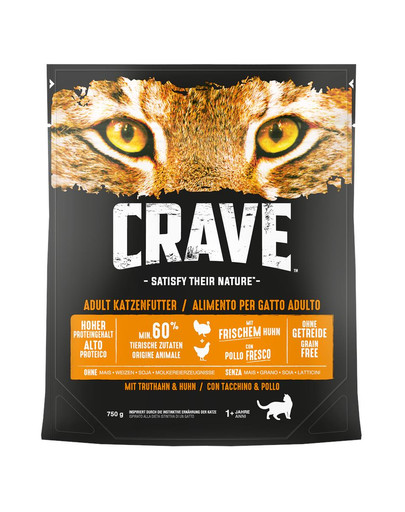 CRAVE Croquettes pour chat sans céréales avec dinde et poulet 750 g x 6