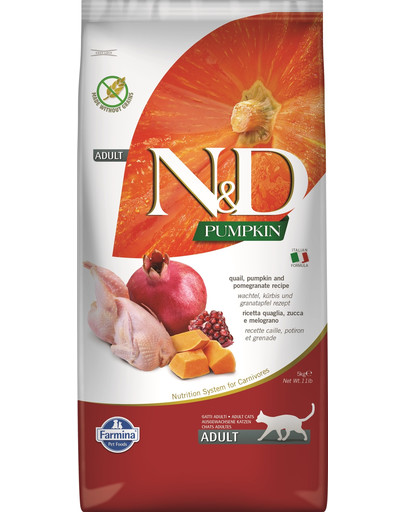 FARMINA N&D Cat Pumpkin Quail & Pomegranate - Caille, potiron et grenade pour chats adultes - 5 kg