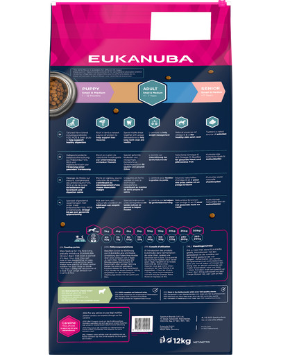 EUKANUBA Adult Small & Medium Breeds Lamb & Rice - pour chiens de petites et moyennes races à base d'agneau et de riz - 12 kg