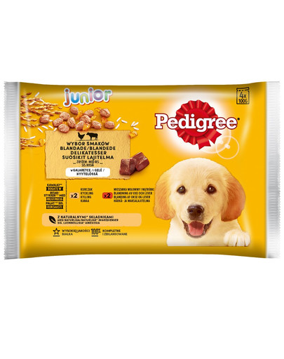 PEDIGREE Junior Pour jeune chien au poulet et riz / bœuf et riz 52x100g