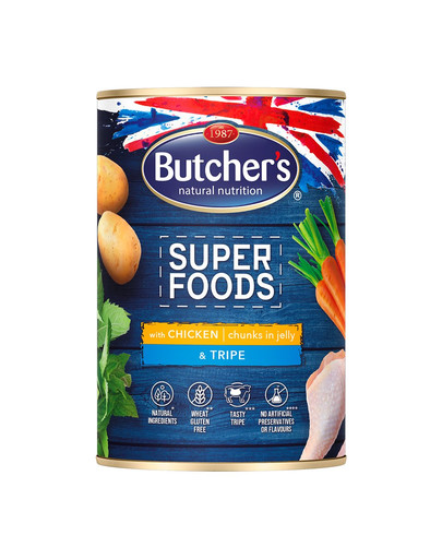 BUTCHER'S Superfoods Dog Tripe Morceaux de poulet en gelée 400 g