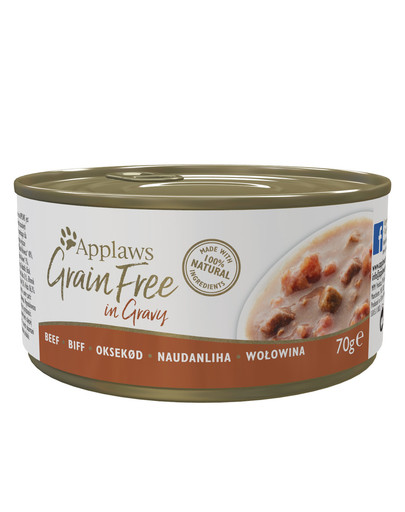 APPLAWS Cat Tin Grain Free Cibo umido per gatti con manzo in salsa 12x6x70g