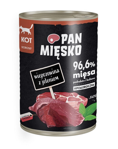 PAN MIĘSKO Wieprzowina z jeleniem hipoalergiczna mokra karma dla kota 400g