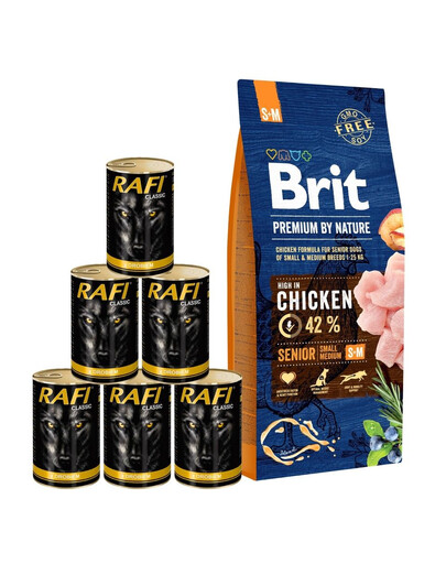 BRIT Premium By Nature Senior Small Medium S+M 15 kg + mokra karma z drobiem 6x1240 g
