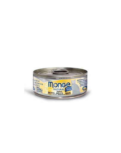 MONGE Natural Cat 80 g - tonno e petto di pollo con mais