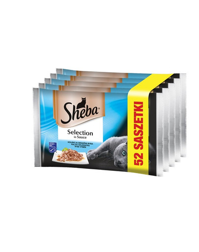 SHEBA Selection in Sauce Aromi di pesce in salsa 52x85g bustina con pesce bianco, con salmone, con merluzzo, con tonno