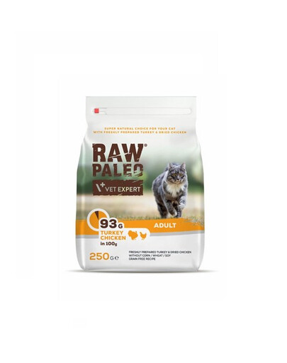 VETEXPERT Raw Paleo Adult Cat Turkey&Chicken dla dorosłych kotów indyk, kurczak 250 g