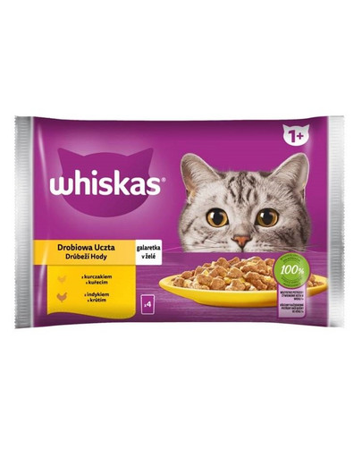 WHISKAS Poultry Feast Tacchino e pollo in gelatina 4x85g