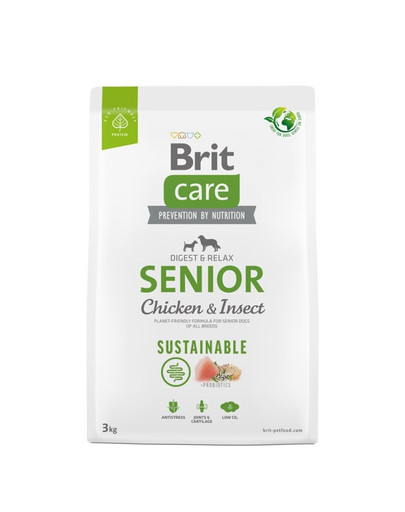 BRIT CARE Sustainable Senior chicken insetto per cani anziani con pollo e insetti 3 kg