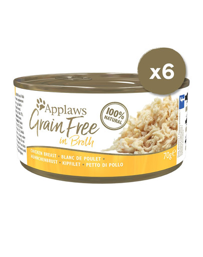 APPLAWS Cat Tin Grain Free Cibo umido per gatti pollo in brodo 6x70 g