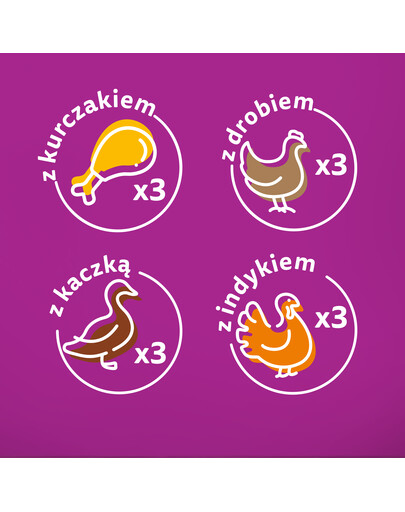 WHISKAS Pure Delight Drobiowe frykasy z kurczakiem, indykiem, drobiem, kaczką w galaretce 12x85g