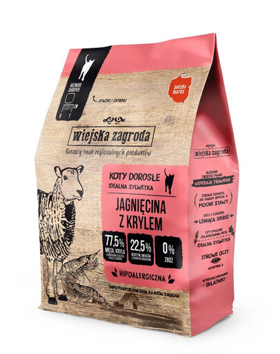 WIEJSKA ZAGRODA Jagnięcina z krylem 400g karma sucha dla kota