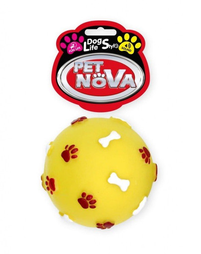 PET NOVA DOG LIFE STYLE Palla con motivo a zampe e ossa 7,5 cm giallo