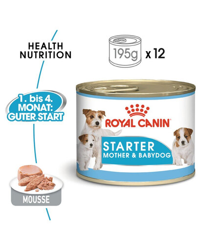 ROYAL CANIN Starter Mousse Mother & Babydog 24x195 g karma mokra - mus, dla suk w czasie ciąży, laktacji oraz szczeniąt