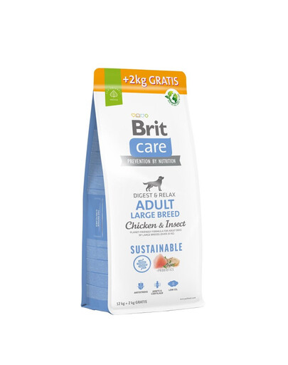 BRIT Care Dog Sustainable Adult Large Breed Chicken & Insect cibo per cani adulti di taglia grande con pollo e insetti 12kg 12+2kg GRATIS