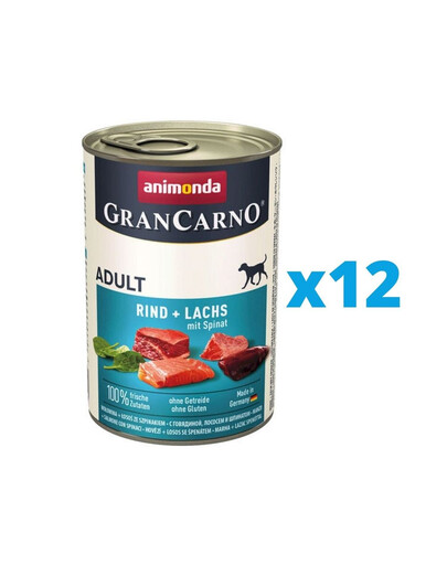 GranCarno zestaw z wołowiną, łososiem i szpinakiem 12 x 400 g