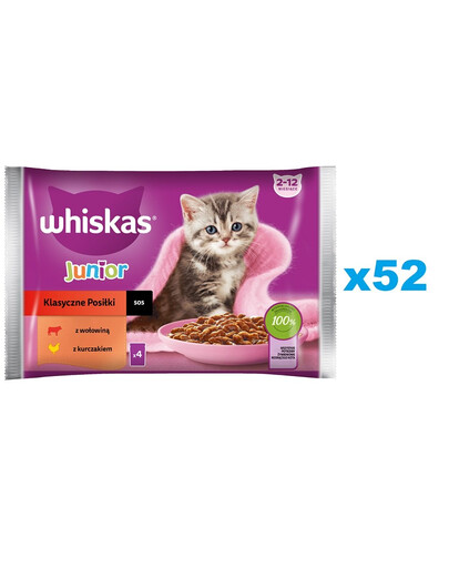 WHISKAS Junior Bustina 52x85g Classic Meals cibo umido per gattini in salsa con manzo e pollo