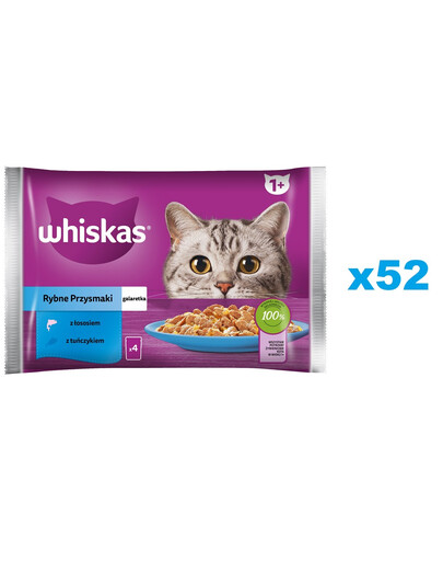 WHISKAS Adult Bustina 52x85g Fish Delicacies cibo umido per gatti adulti in gelatina con: salmone, tonno