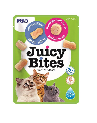 INABA Juicy Bites crocchette umidificate con brodo e calamari per gatti 33,9 g (3x11,3 g)