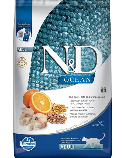 FARMINA N&D Ocean Adult Cat Codfish, Spelt, Oats and Orange 5 kg