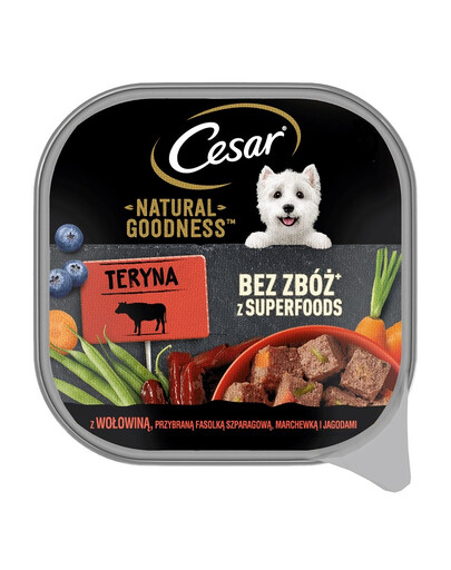 CESAR Natural Goodness tacka 100 g z wołowiną, przybraną fasolką szparagową, marchewką i jagodami