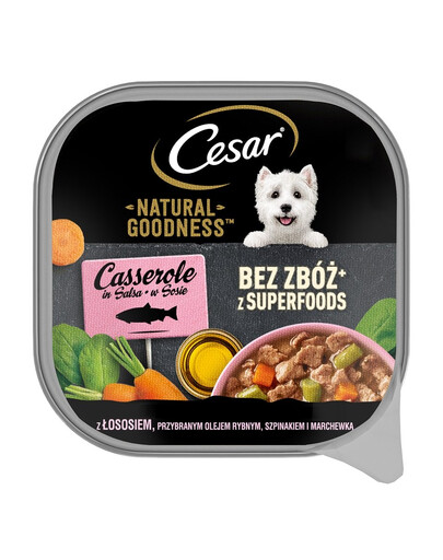 CESAR Natural Goodness tacka w sosie 100 g z łososiem  wzbogacony olejem rybnym, szpinakiem i marchewką