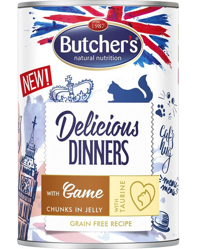 BUTCHER'S Delicious Dinners cibo per gatti, pezzi con carne di cervo in gelatina, 400g