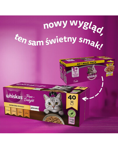 WHISKAS Adult 40x85g Poultry Flavours - cibo umido per gatti in gelatina (pollo, anatra, pollame, tacchino)