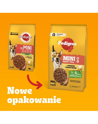 PEDIGREE Adult MINI 500g con pollame e verdure alimento secco completo per cani adulti di piccola taglia