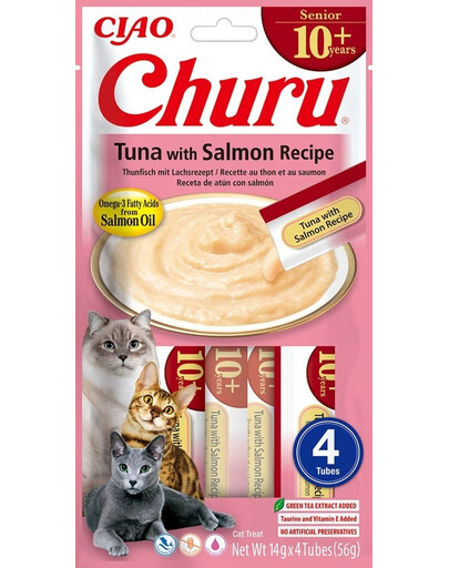 INABA Churu Cat Senior Tuna with Salmon 4x14g krämig godbit för äldre katter med smak av tonfisk och lax