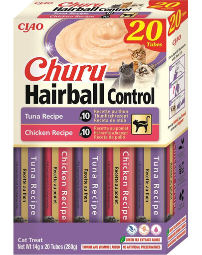 INABA Churu Cat Hairball 20x14g tonfisk och kyckling krämig godbit för katt