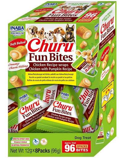 INABA Dog Churu Fun Bites Chicken with Pumpkin 8x12g wrap med kyckling och pumpa för hundar