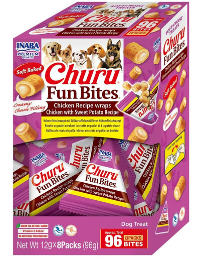 INABA Dog Churu Fun Bites Chicken with Sweet Potato 8x12g wraps med kyckling och sötpotatis för hundar
